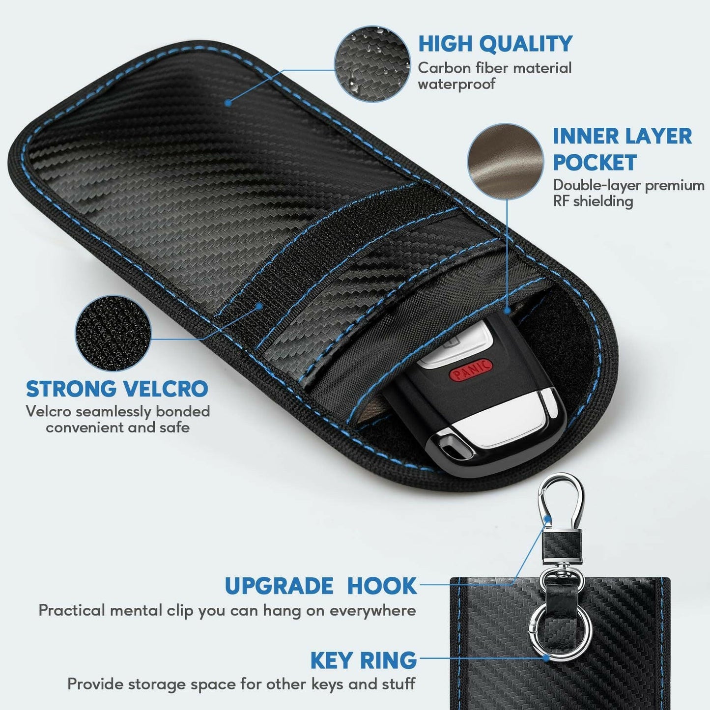 Premium car key protection case with RFID blocking technology for enhanced security and anti-theft measures.