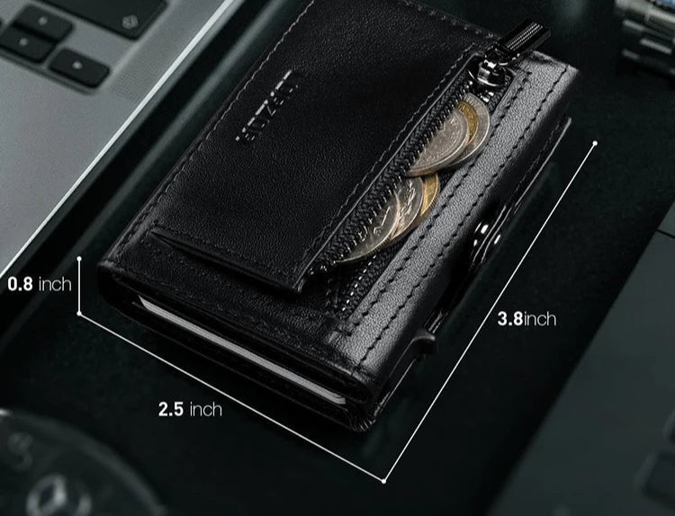 RFID Genuine Leather Anti-theft Wallet with Coin Pocket