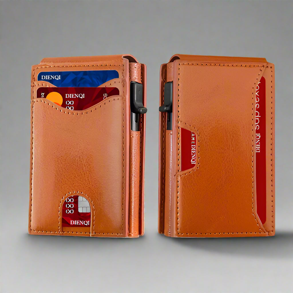 RFID card holder wallet, best small RFID wallet, leather minimalist credit card protection