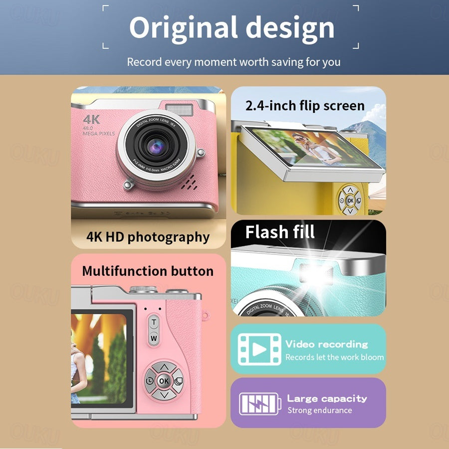 4K HD digitale camera met roterend scherm - Leg het leven vast in verbluffende details