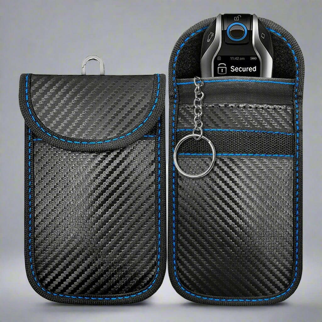 Premium car key protection case with RFID blocking technology for enhanced security and anti-theft measures.