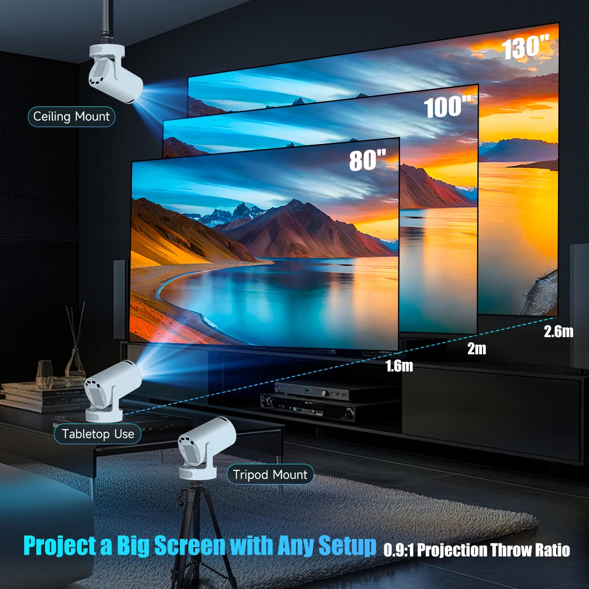 4K WiFi HY300 PRO+ Smart Projector, mini projector for mobile, and best portable projector under $200