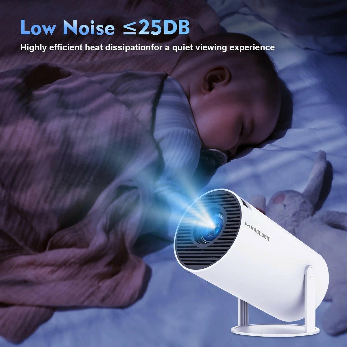 HY300 Pro Android Projector displaying 4K LED visuals for media rooms, a top choice among affordable home projectors.