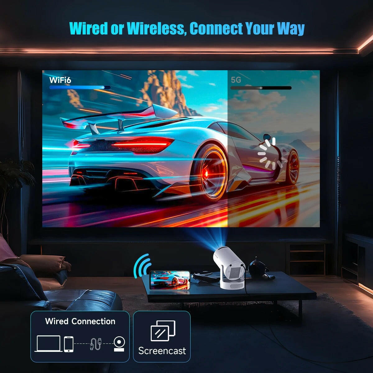 4K WiFi HY300 PRO+ Smart Projector, mini projector for mobile, and best portable projector under $200