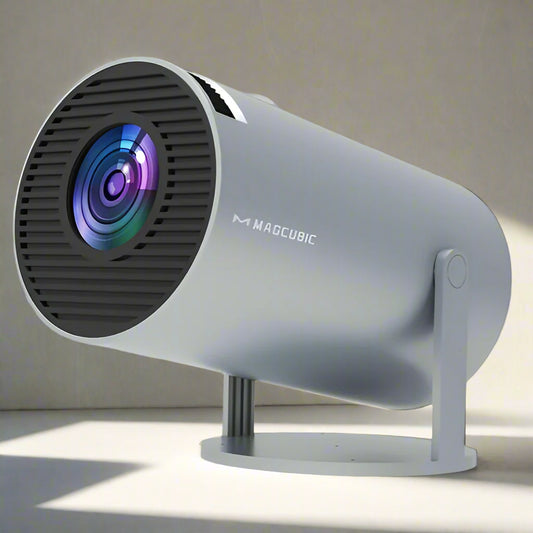 HY300 Pro Android Projector displaying 4K LED visuals for media rooms, a top choice among affordable home projectors.