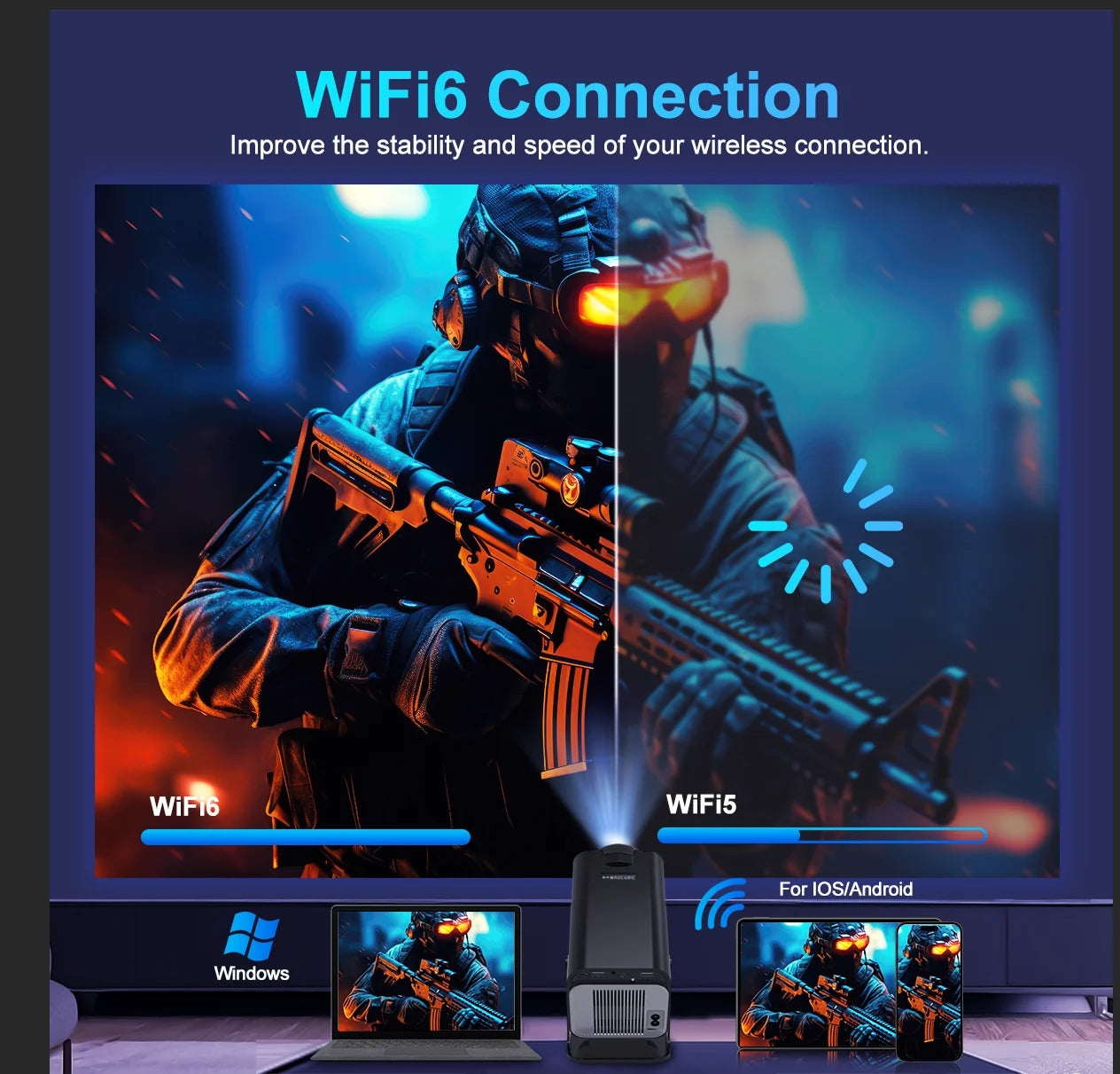 4K Android Projector HY320 displaying vibrant images with advanced home theater technology for cinematic experiences