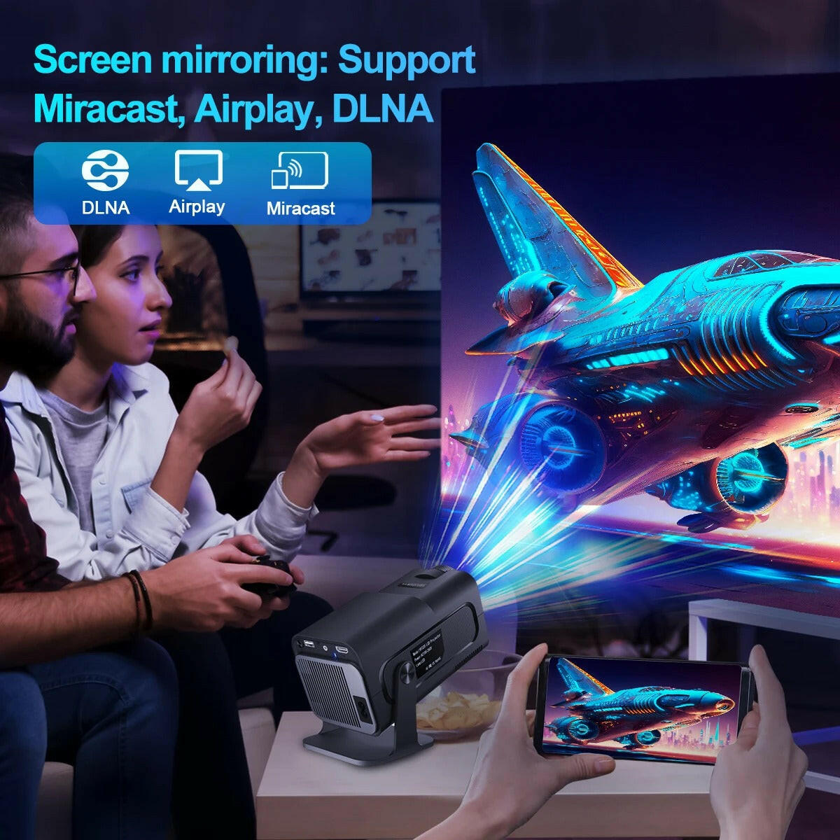4K Android Projector HY320 displaying vibrant images with advanced home theater technology for cinematic experiences