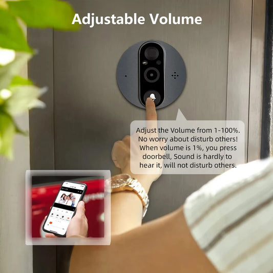 Tuya smart peephole camera installed on a modern front door for enhanced home security and monitoring