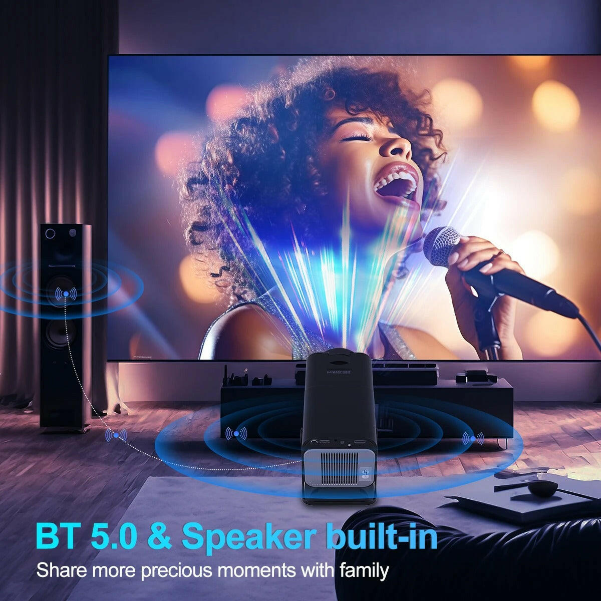 4K Android Projector HY320 displaying vibrant images with advanced home theater technology for cinematic experiences