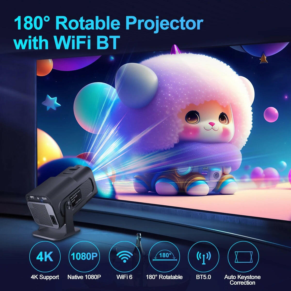 4K Android Projector HY320 displaying vibrant images with advanced home theater technology for cinematic experiences