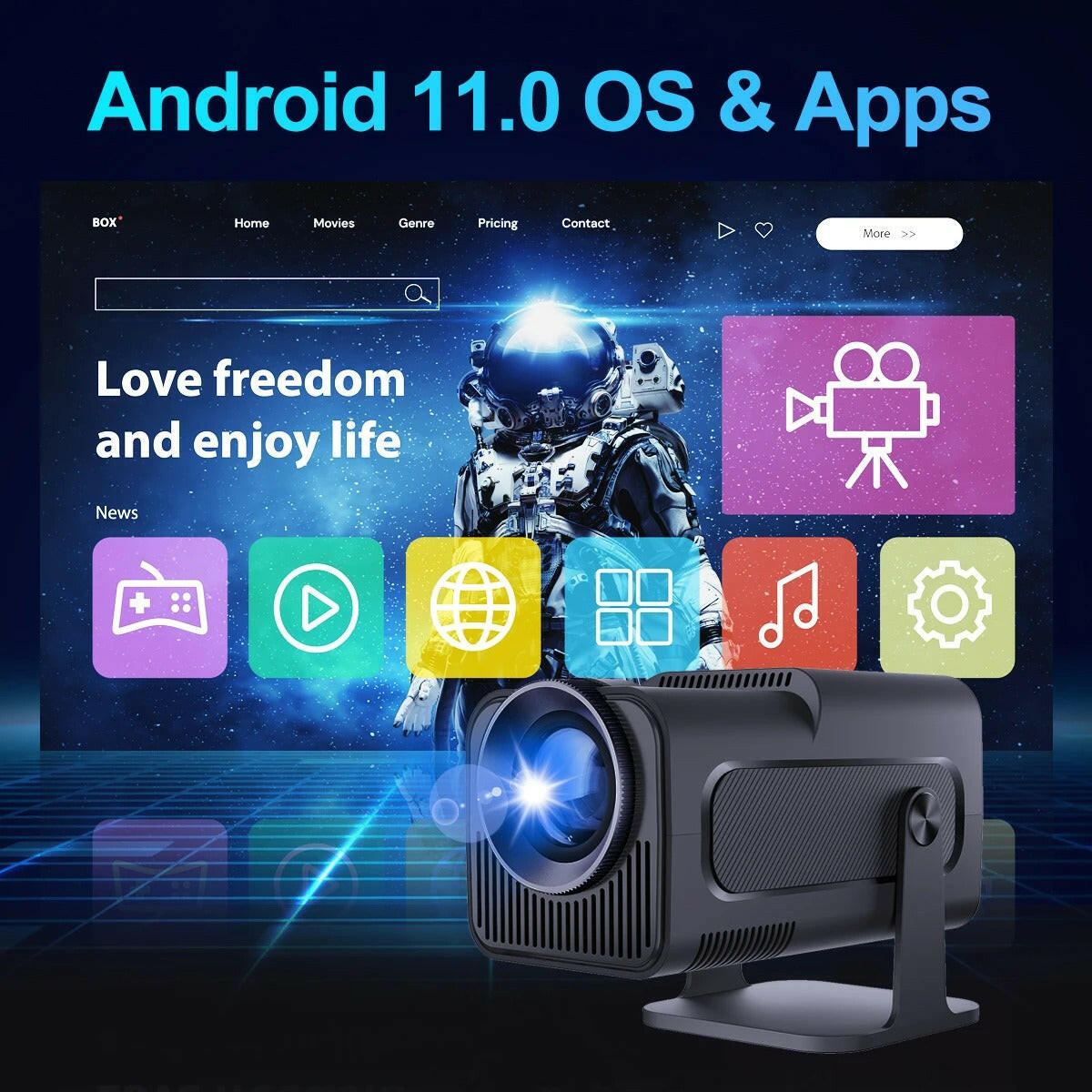 4K Android Projector HY320 displaying vibrant images with advanced home theater technology for cinematic experiences