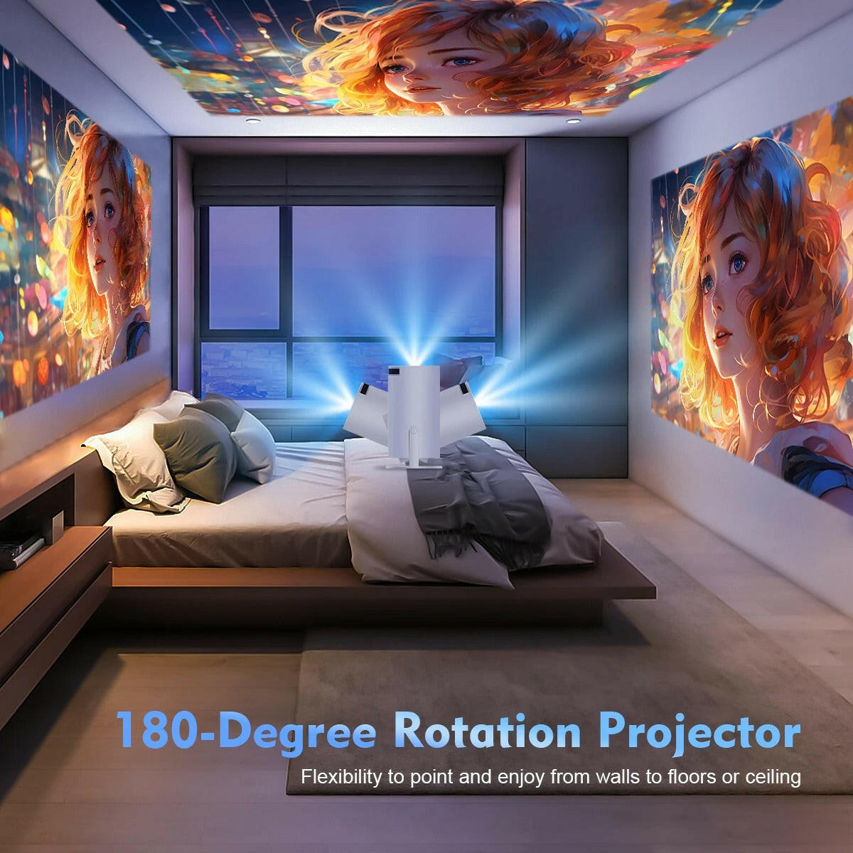 HY300 Pro Android Projector displaying 4K LED visuals for media rooms, a top choice among affordable home projectors.