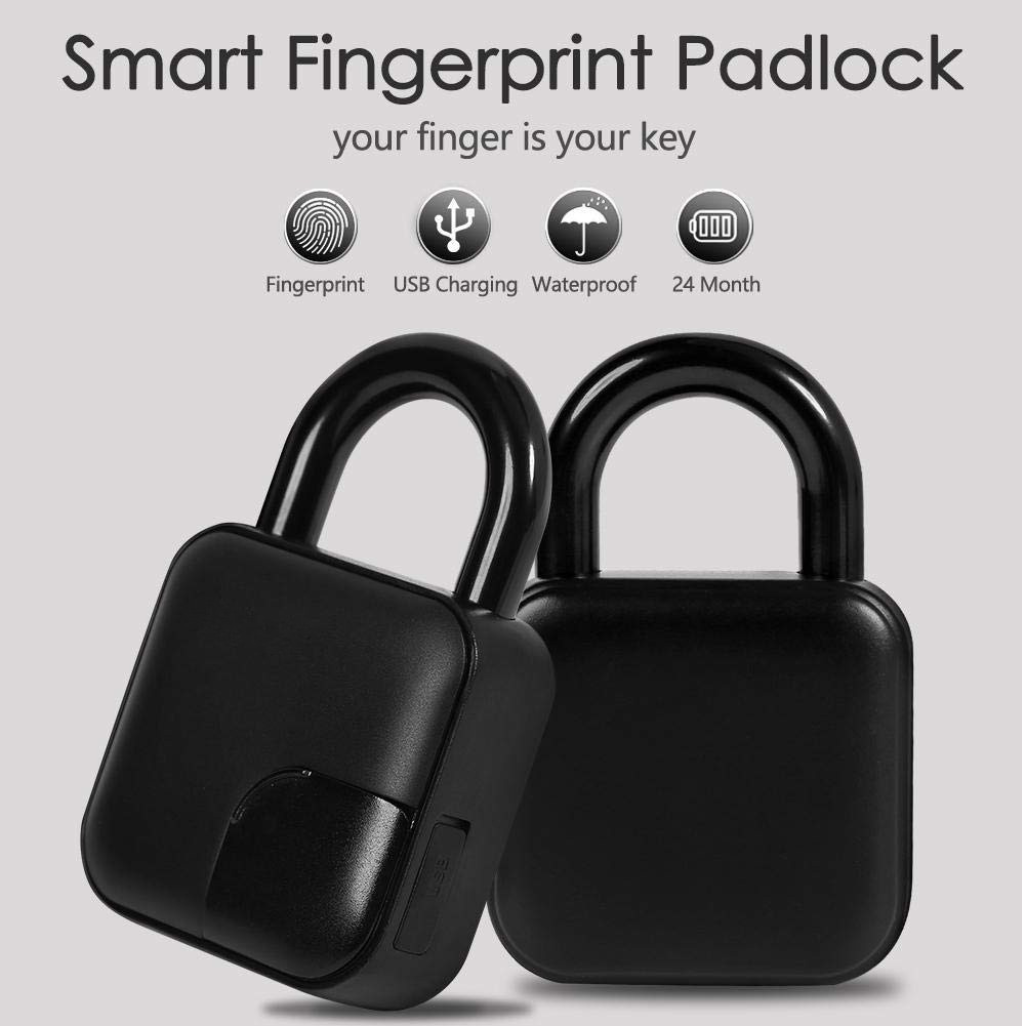Smart waterproof fingerprint padlock with advanced sensor, key access, and biometric security for enhanced protection.