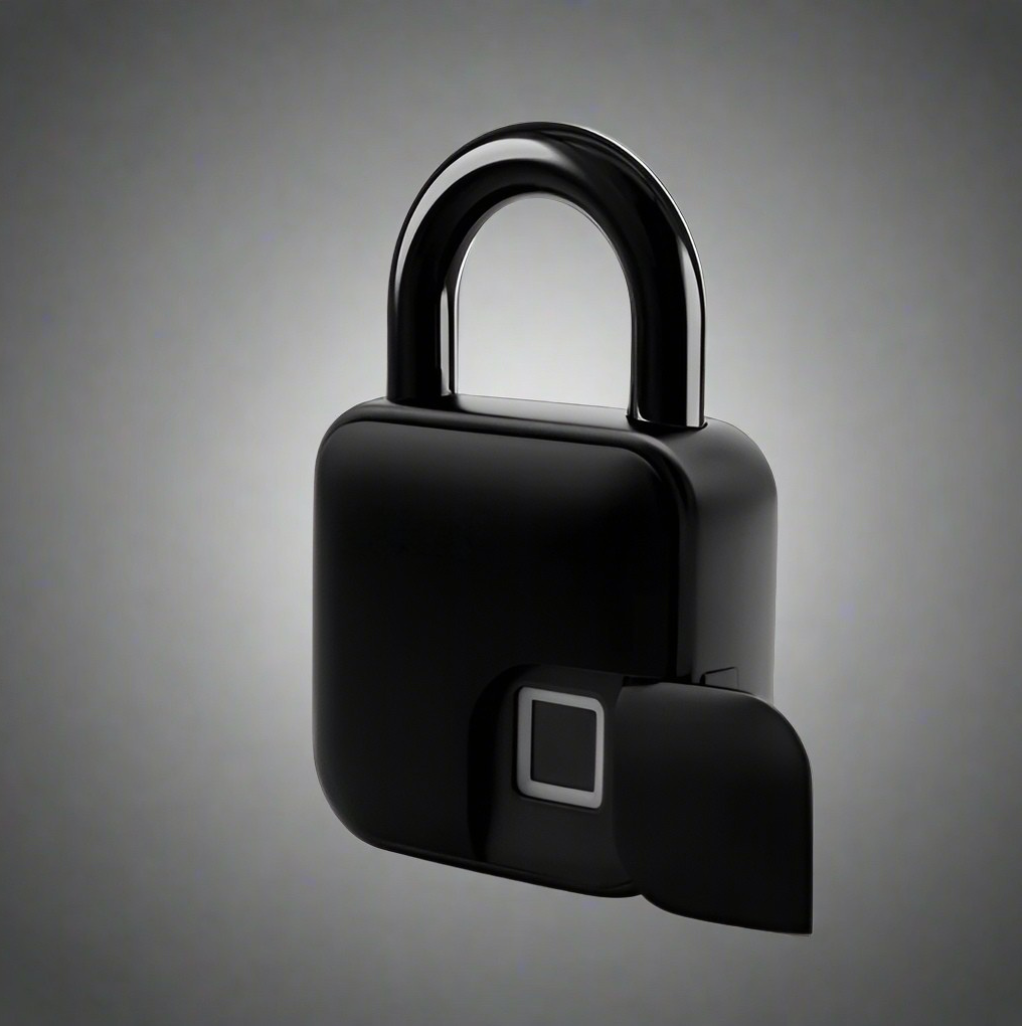 Smart waterproof fingerprint padlock with advanced sensor, key access, and biometric security for enhanced protection.